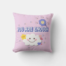 You Are Enough – Whimsical Cloud & Flower Pillow