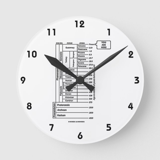 You Are Here (Geological Age Earth's History) Round Clock (Front)