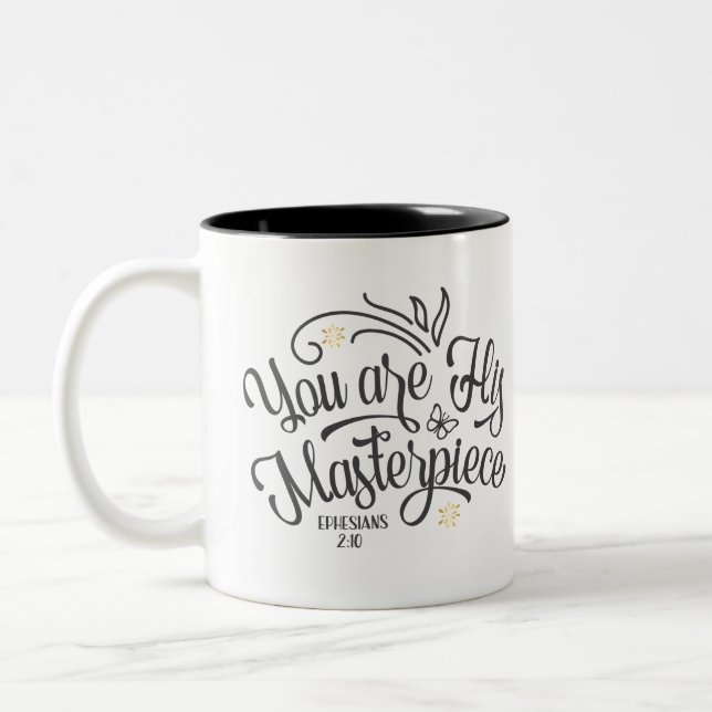 You Are His Masterpiece Bible Verse Two-Tone Coffee Mug (Left)