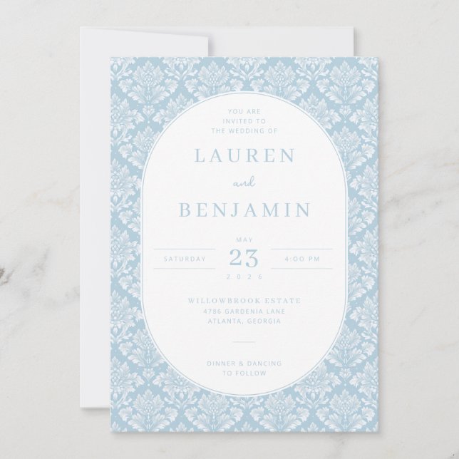 You Are Invited Elegant Blue Damask Invitation (Front)