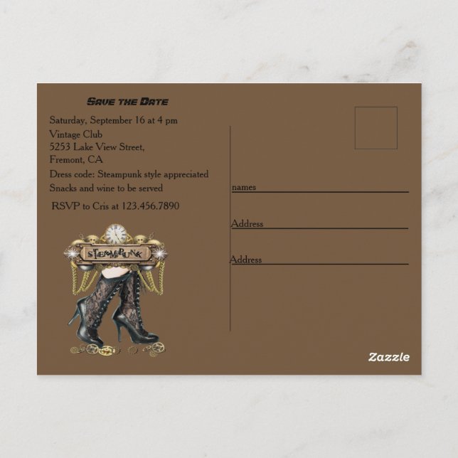 You are invited to my Steampunk reunion party Postcard (Back)