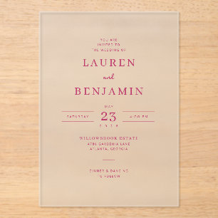 You Are Invited to the Ceremony Pink Serif Acrylic Invitations