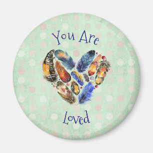 You Are Loved Cute Heart Feather Design Magnet