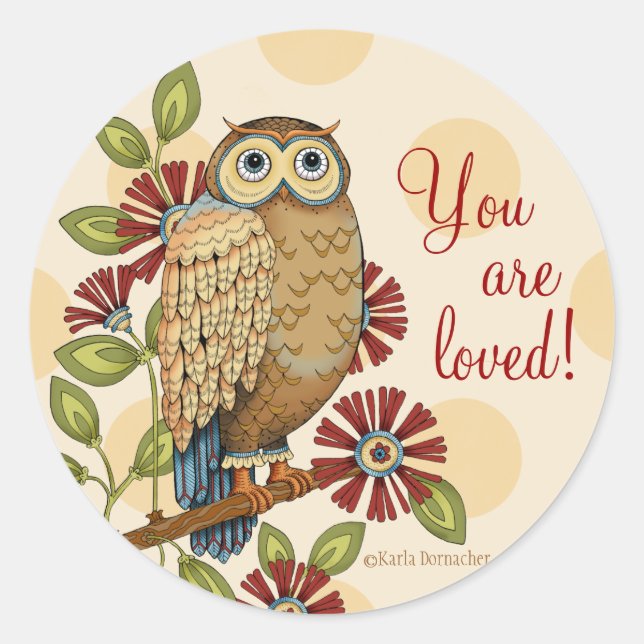 You Are Loved Owl Round Stickers (Front)