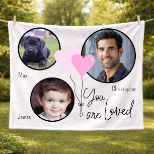 You Are Loved Personalized Photo Heart Balloons  F Fleece Blanket