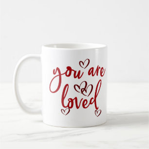"You Are Loved" Text and Hearts Coffee Mug