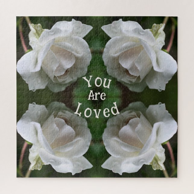 You Are Loved White Rose Abstract Inspirational Jigsaw Puzzle (Vertical)