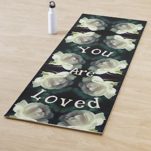 You Are Loved White Rose Inspirational Yoga Mat