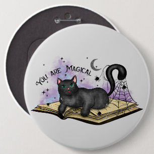 You Are Magical –Mystical Black Cat & Vintage Book 6 Inch Round Button