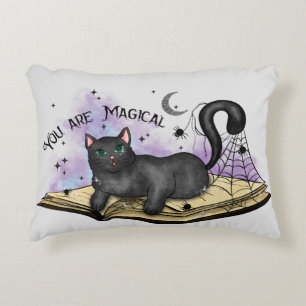 You Are Magical –Mystical Black Cat & Vintage Book Accent Pillow