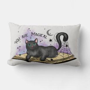 You Are Magical –Mystical Black Cat & Vintage Book Lumbar Pillow