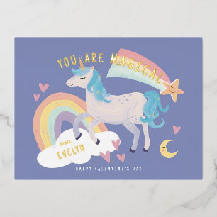 You Are Magical Unicorn and Rainbow Valentine Foil Holiday Postcard