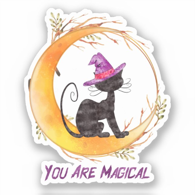 You Are Magical – Witch Black Cat on Crescent Moon (Front)