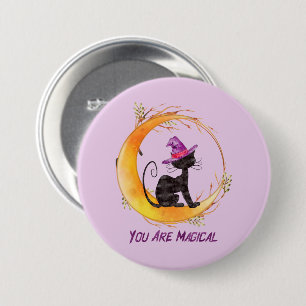 You Are Magical – Witch Black Cat on Crescent Moon 3 Inch Round Button