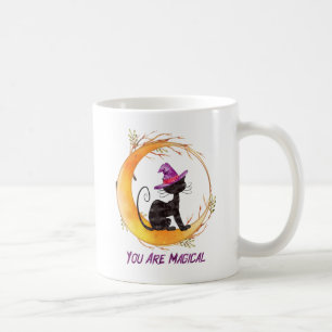 You Are Magical – Witch Black Cat on Crescent Moon Coffee Mug