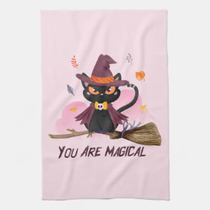 You Are Magical – Witch Cat Riding a Broom Kitchen Towel
