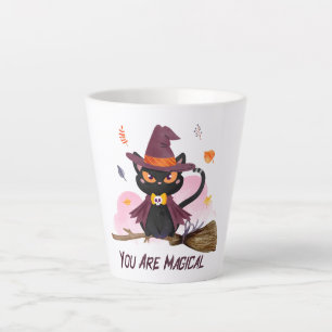 You Are Magical – Witch Cat Riding a Broom Latte Mug