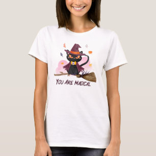 You Are Magical – Witch Cat Riding a Broom T-Shirt