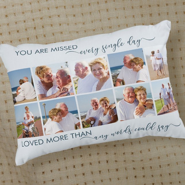 You are Missed 10 Picture Collage Blue Memorial Accent Pillow (Creator Uploaded)