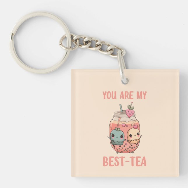 You are my best-tea kawaii boba bubble tea pink keychain (Front)