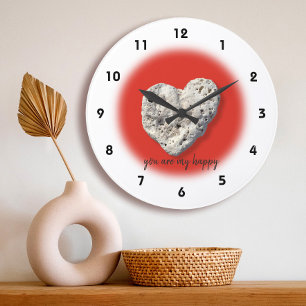 "You Are My Happy" Quote Hawaii Coral Heart Photo Large Clock