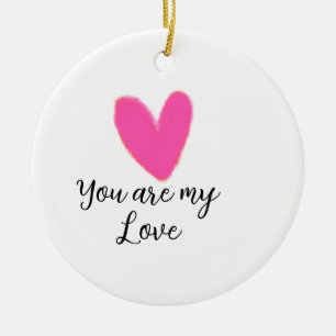 you are my love pink red heart watercolor kidretro ceramic ornament
