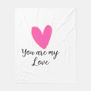 you are my love pink red heart watercolor kidretro fleece blanket