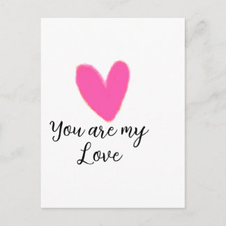 you are my love pink red heart watercolor kidretro postcard
