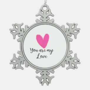 you are my love pink red heart watercolor kidretro snowflake pewter christmas ornament