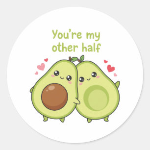 You Are My Other Half Cute Avocado Valentine  Classic Round Sticker