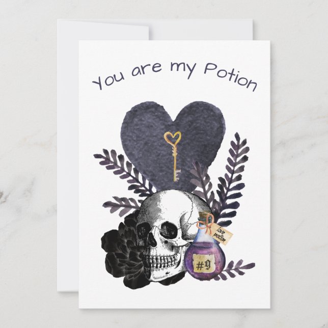 You Are My Potion Gothic Valentine's Skull Bottle Holiday Card (Front)