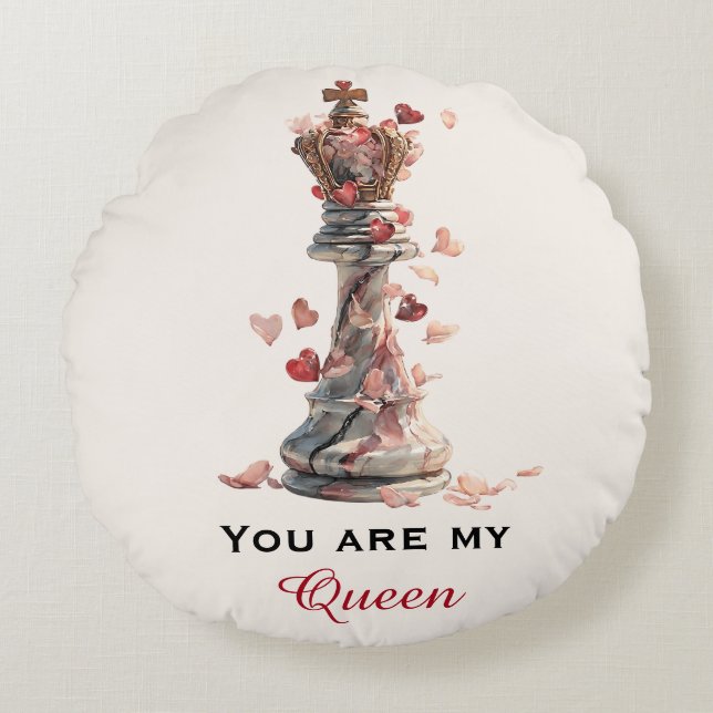 You Are My Queen Chess Valentine's Day Round Pillow (Front)
