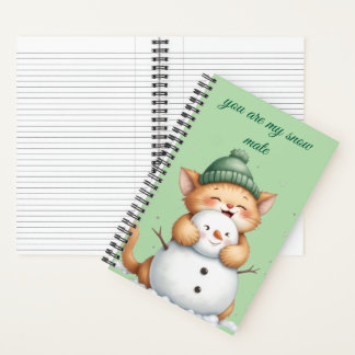 You Are My Snow Mate”- Cute Kitten  & Snowman  Notebook
