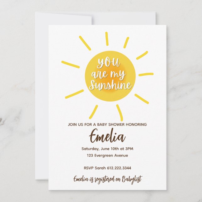 You Are My Sunshine Baby Shower Invitation (Front)