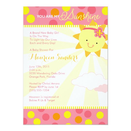 you are my sunshine baby shower invitations - girl