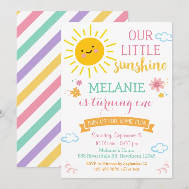 You are my sunshine birthday invitation, summer invitation (Front/Back)