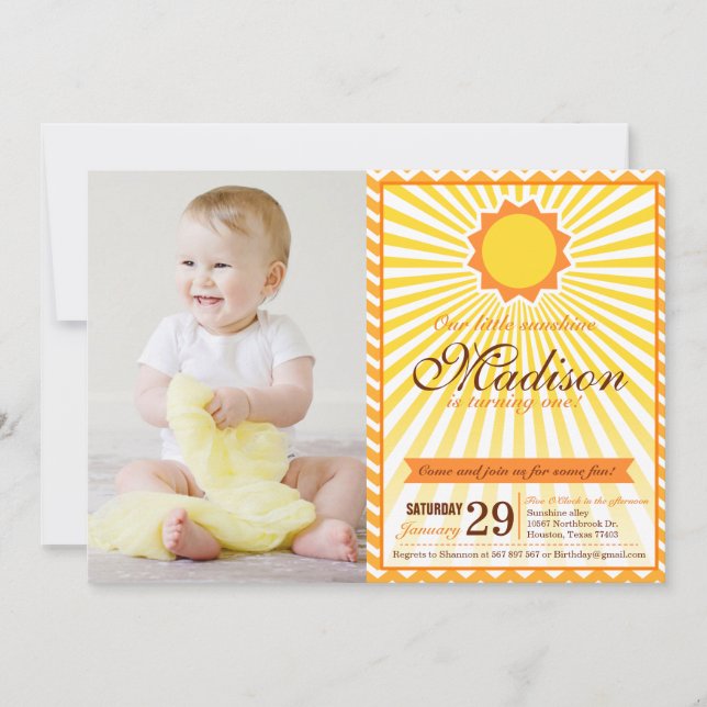 You are my Sunshine Birthday Photo Invitation (Front)