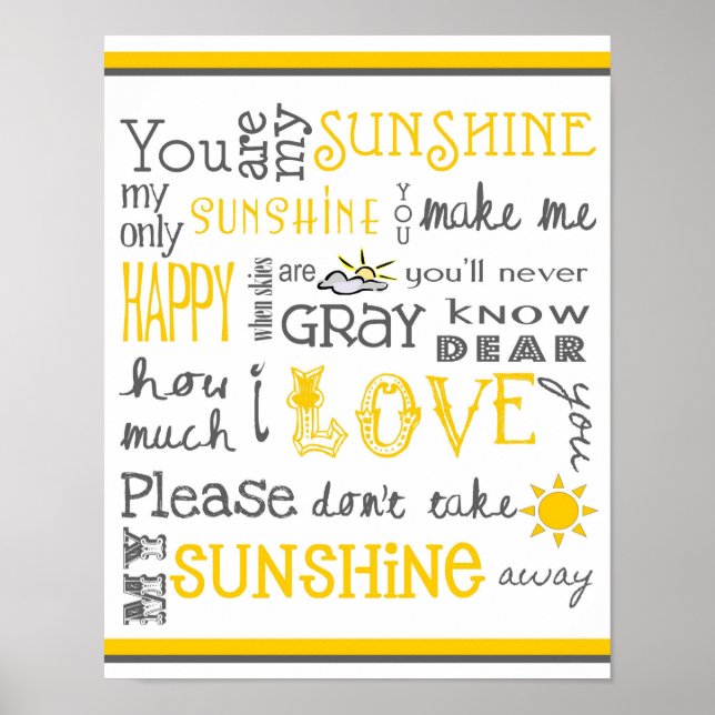 You Are My Sunshine - Blanc & Jaune - Affiche (Devant)