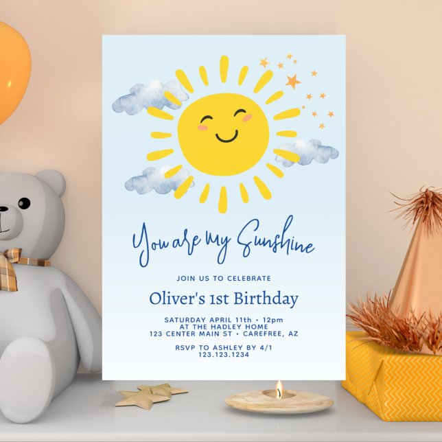 You Are My Sunshine Boy 1st Birthday Party  Invitation (Creator Uploaded)