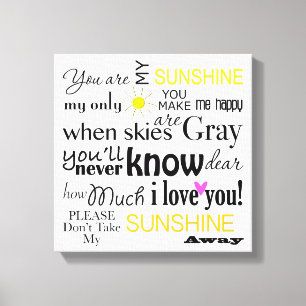 You are my Sunshine Canvas Word Art Print