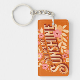 You Are My Sunshine Floral Pink Orange Groovy  Keychain