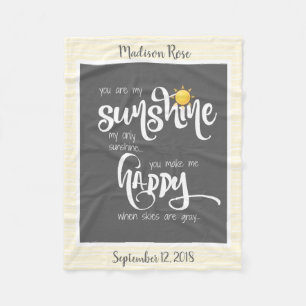 You are my Sunshine, Grey/Yellow, Personalized Fleece Blanket