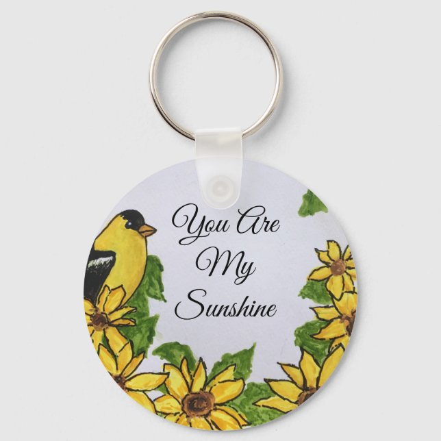 You Are My Sunshine Happy Bird Sunflowers Keychain (Front)