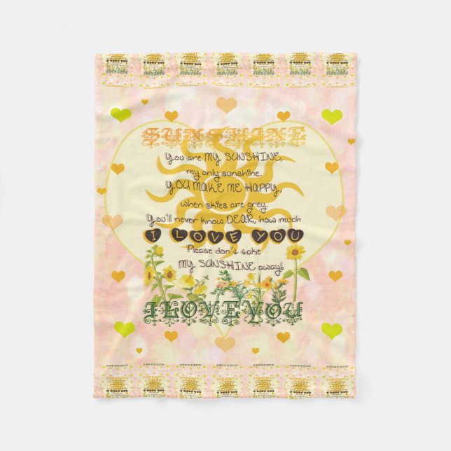 You Are My Sunshine Heart Fleece Blanket (Front)