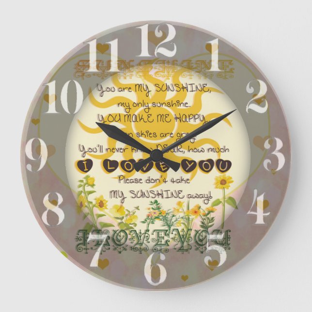 You Are My Sunshine Hearts Large Clock (Front)