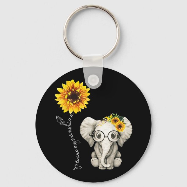 You Are My Sunshine Hippie Sunflower Elephant Keychain (Front)