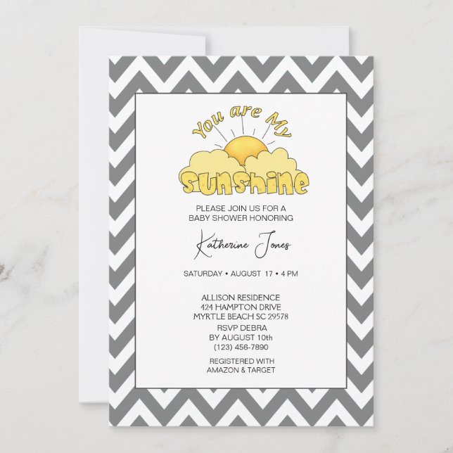 You Are My Sunshine Neutral Baby Shower   Invitation (Front)
