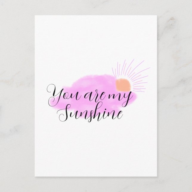 you are my sunshine pink purple sun rays clouds postcard (Front)