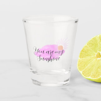 you are my sunshine pink purple sun rays clouds shot glass