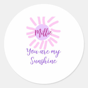 you are my sunshine purple pink pastel sun rays mo classic round sticker